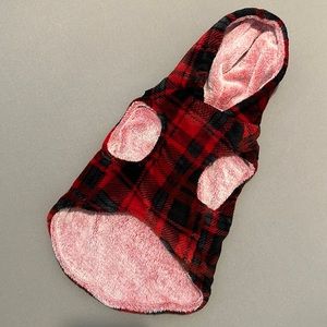 Red & Black Plaid Fuzzy Fleece Pet Hoodie Sweater M